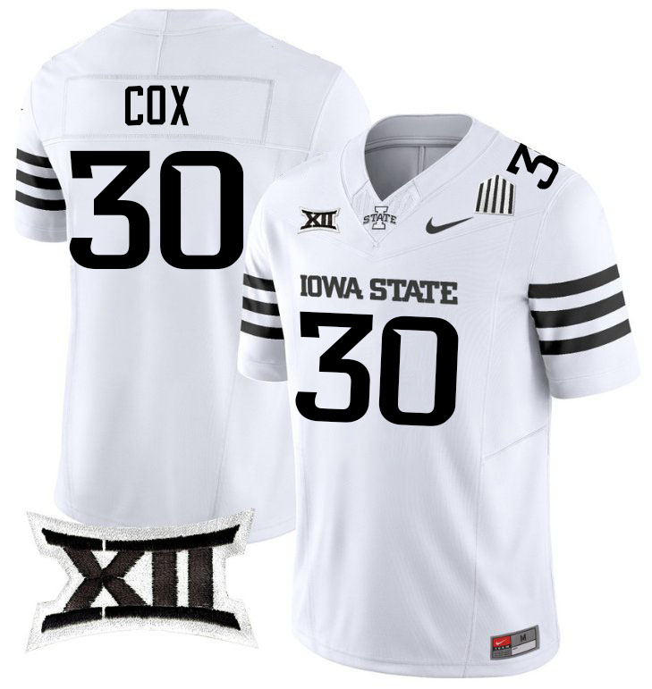 Mike Cox Jersey,Iowa State Cyclones #30 Mike Cox College Jersey Youth-2024 White